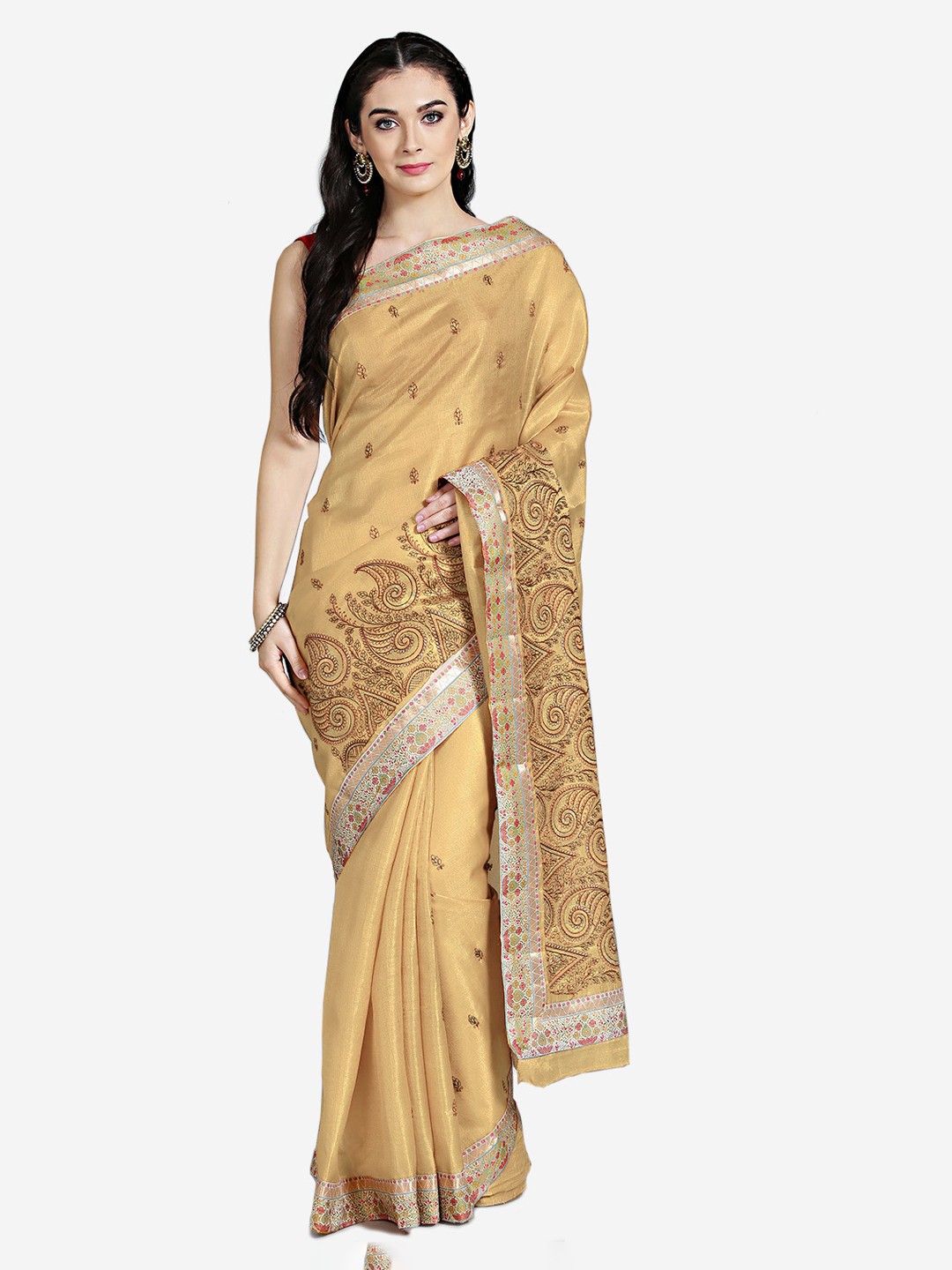 

Chhabra 555 Beige & Gold-Toned Art Silk Embroidered Tussar Saree