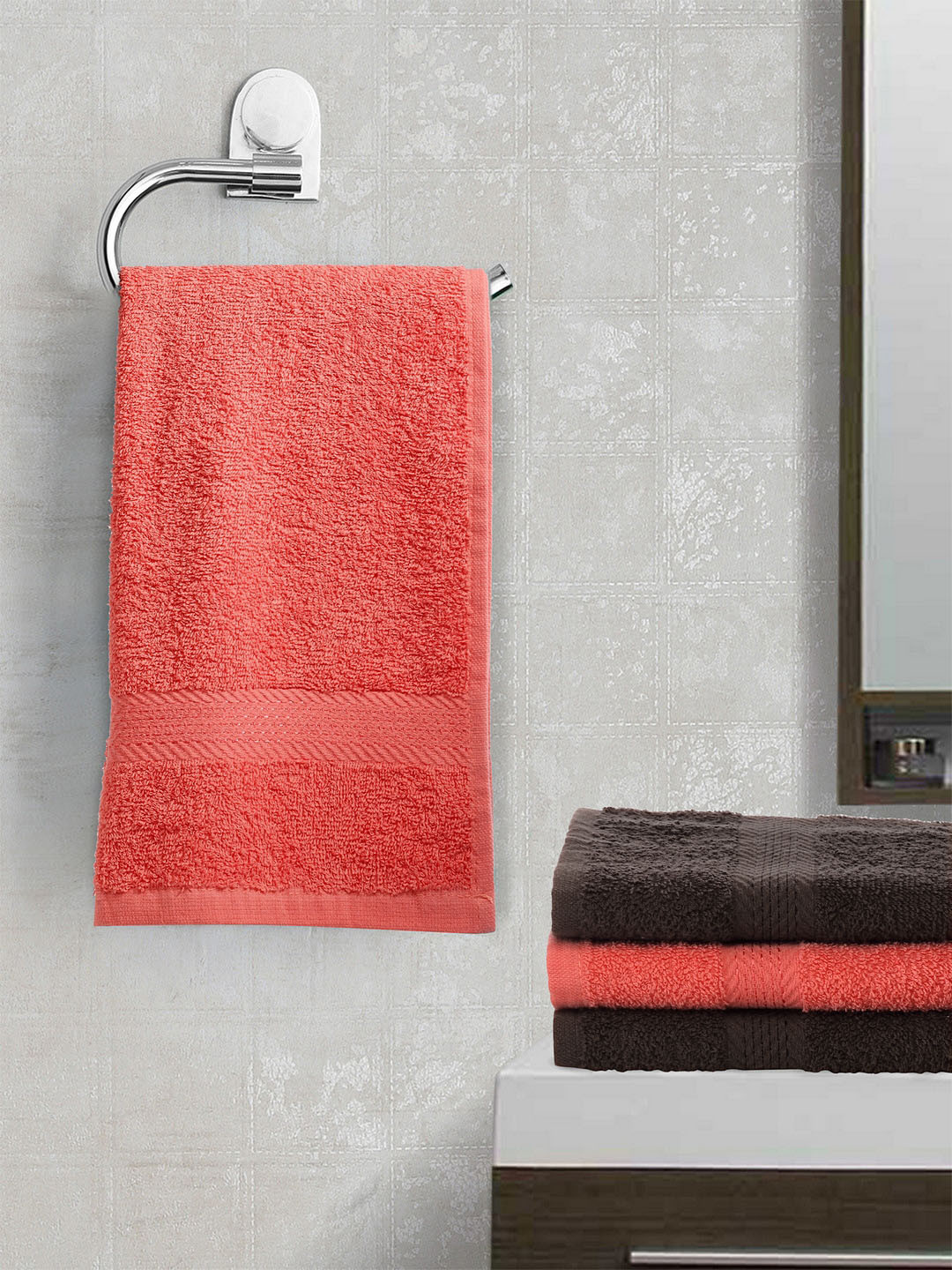 

BIANCA Set of 4 Solid 400 GSM Cotton Hand Towels, Coral