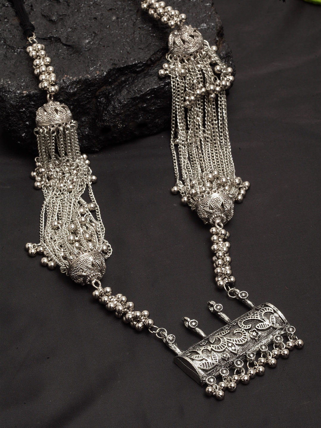

Moedbuille Multi Layered Filigree Oxidised Silver Plated Brass Pendant Necklace