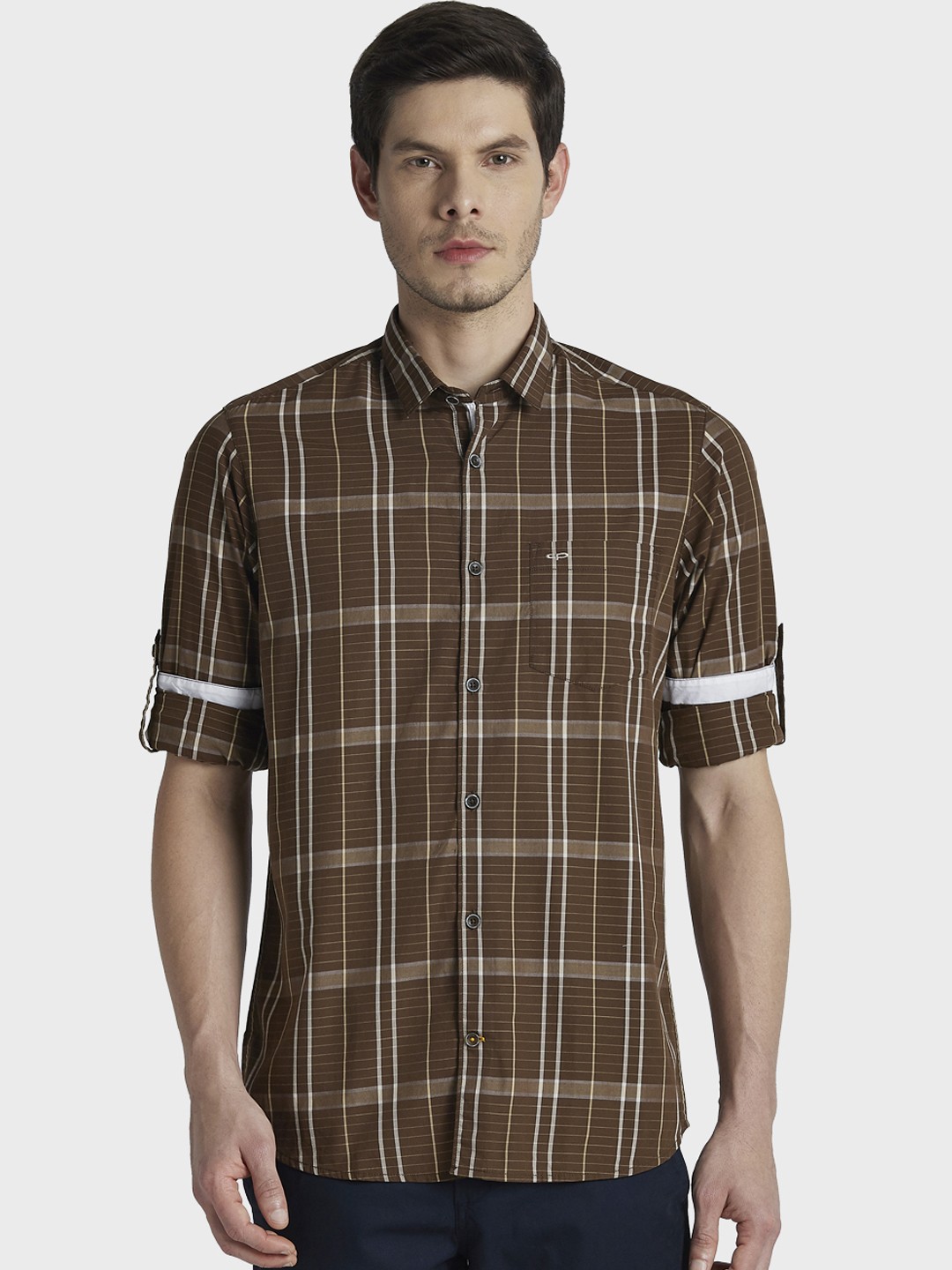 

ColorPlus Men Brown Regular Fit Checked Casual Shirt
