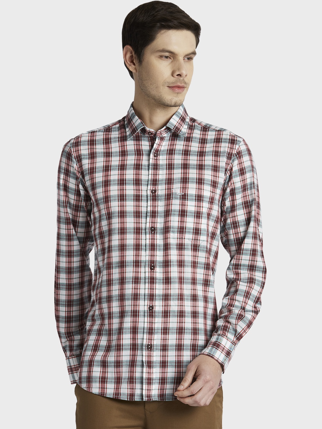 

ColorPlus Men Red & White Tailored Fit Checked Casual Shirt