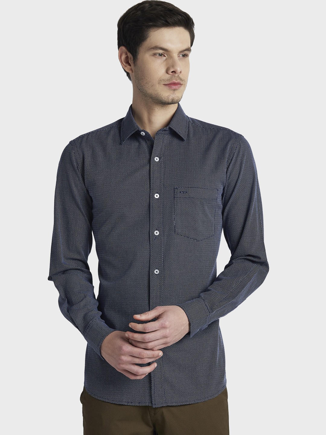 

ColorPlus Men Blue Tailored Fit Self Design Casual Shirt