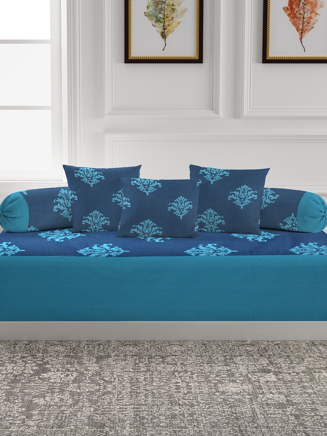 

Soumya Set of 6 Blue Printed Diwan Set
