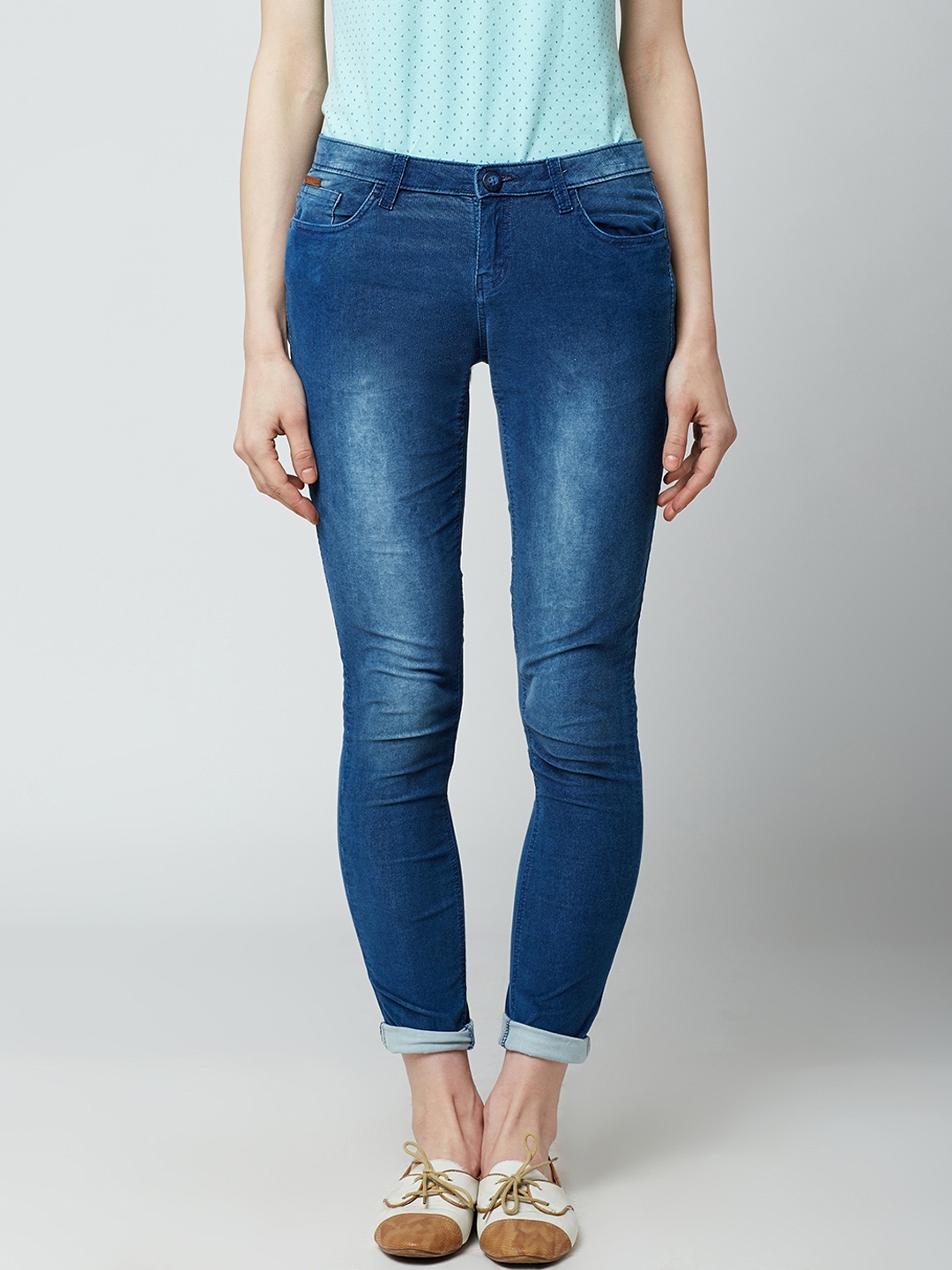 

Crimsoune Club Women Blue Slim Fit Solid Regular Trousers
