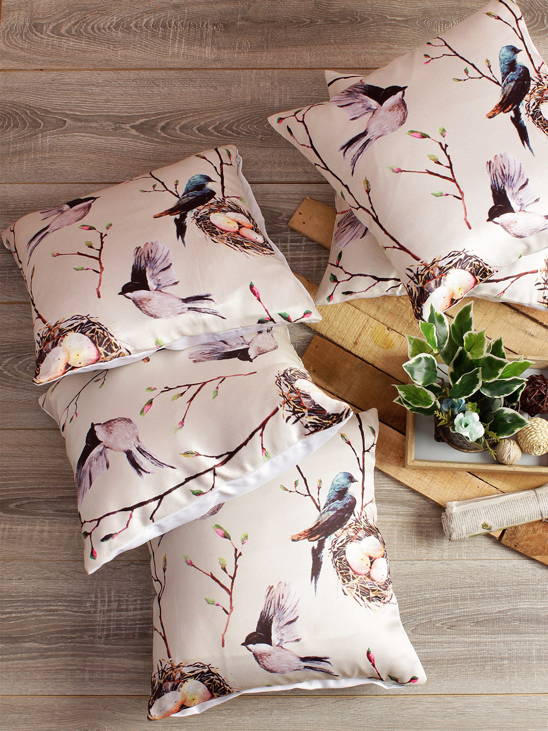 

Soumya Off-White Set of 5 Quirky Square Cushion Covers
