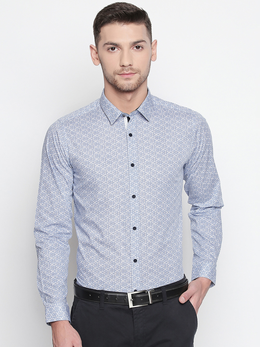 

RICHARD PARKER by Pantaloons Men Blue Slim Fit Printed Formal Shirt