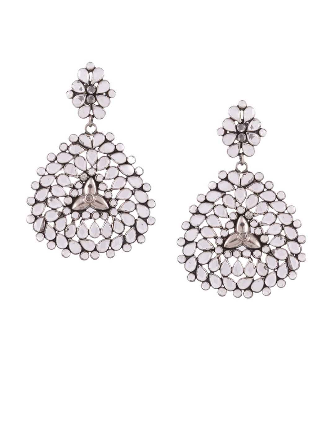 

Silvermerc Designs Women Silver-Plated Oxidised Contemporary Drop Earrings