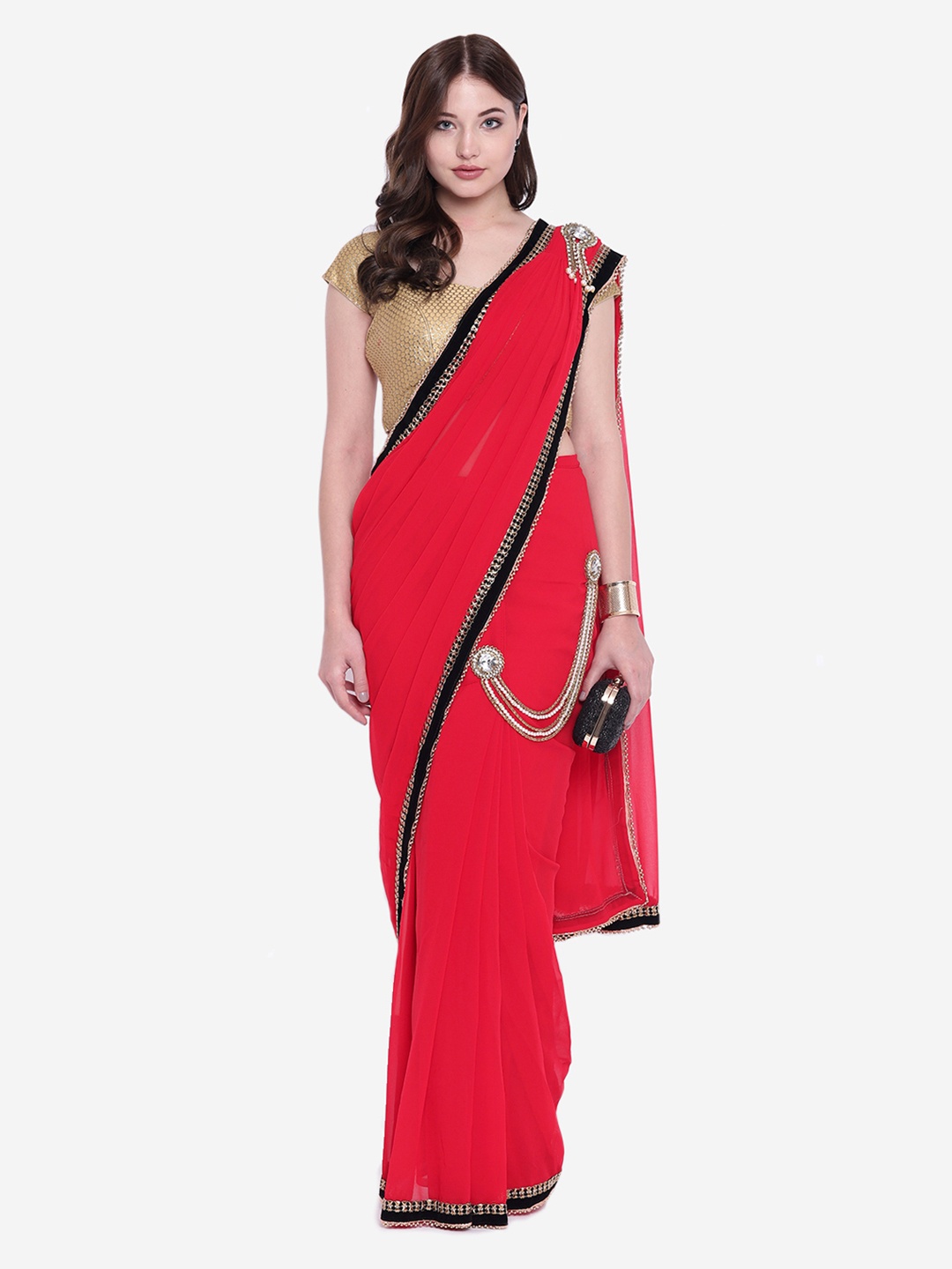 

Chhabra 555 Red Solid Poly Georgette Saree