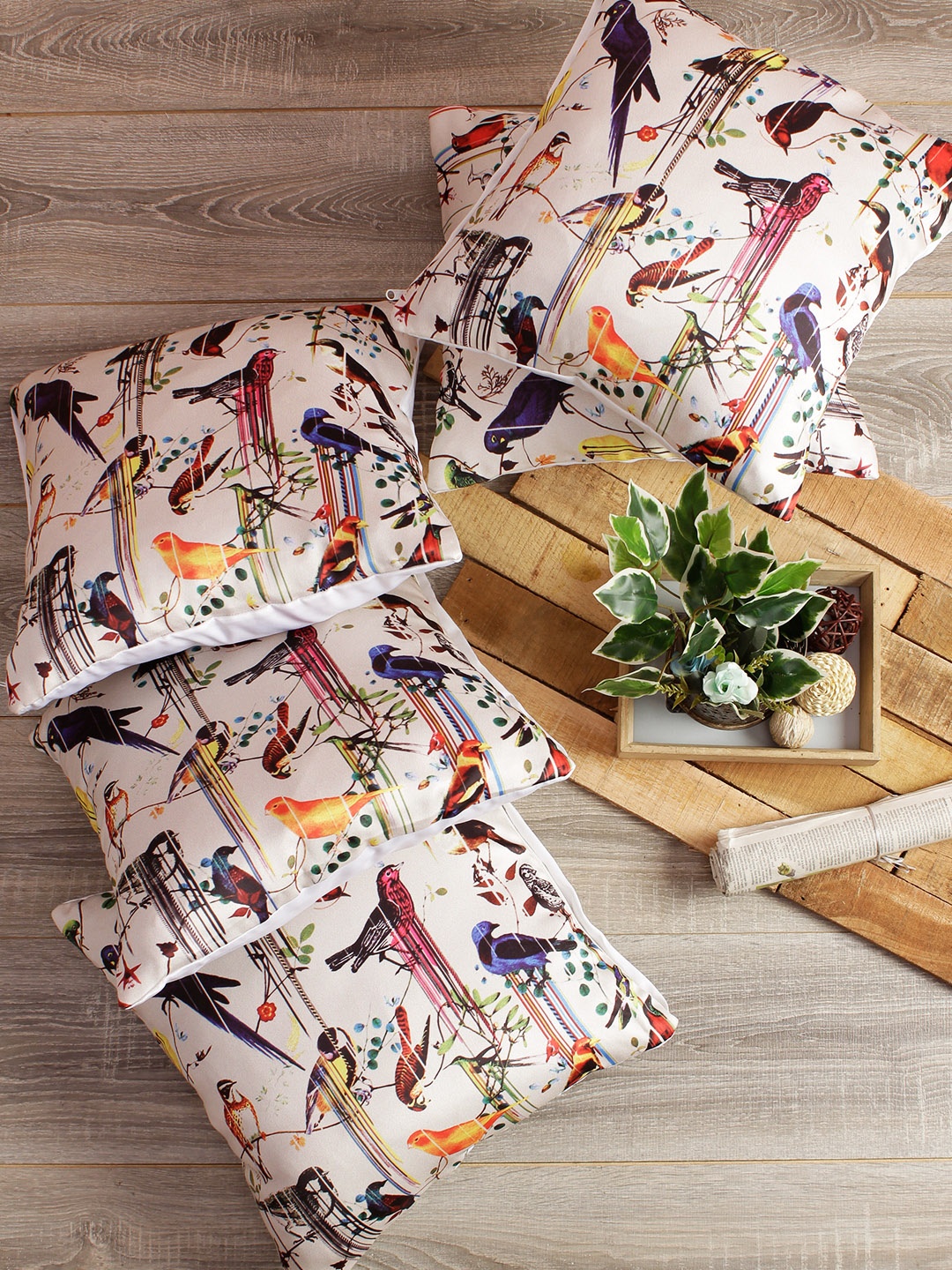 Soumya Multicoloured Set of 5 Quirky Square Cushion Covers, Multi