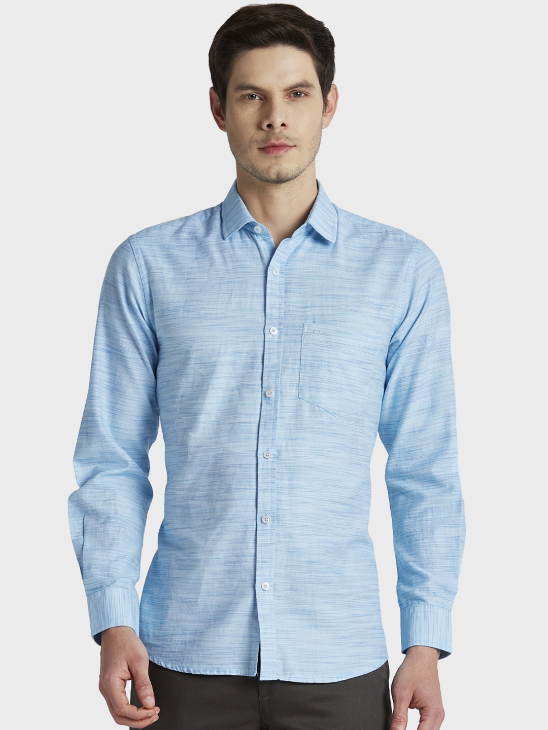 ColorPlus Men Blue Tailored Fit Solid Casual Shirt - buy at the price ...