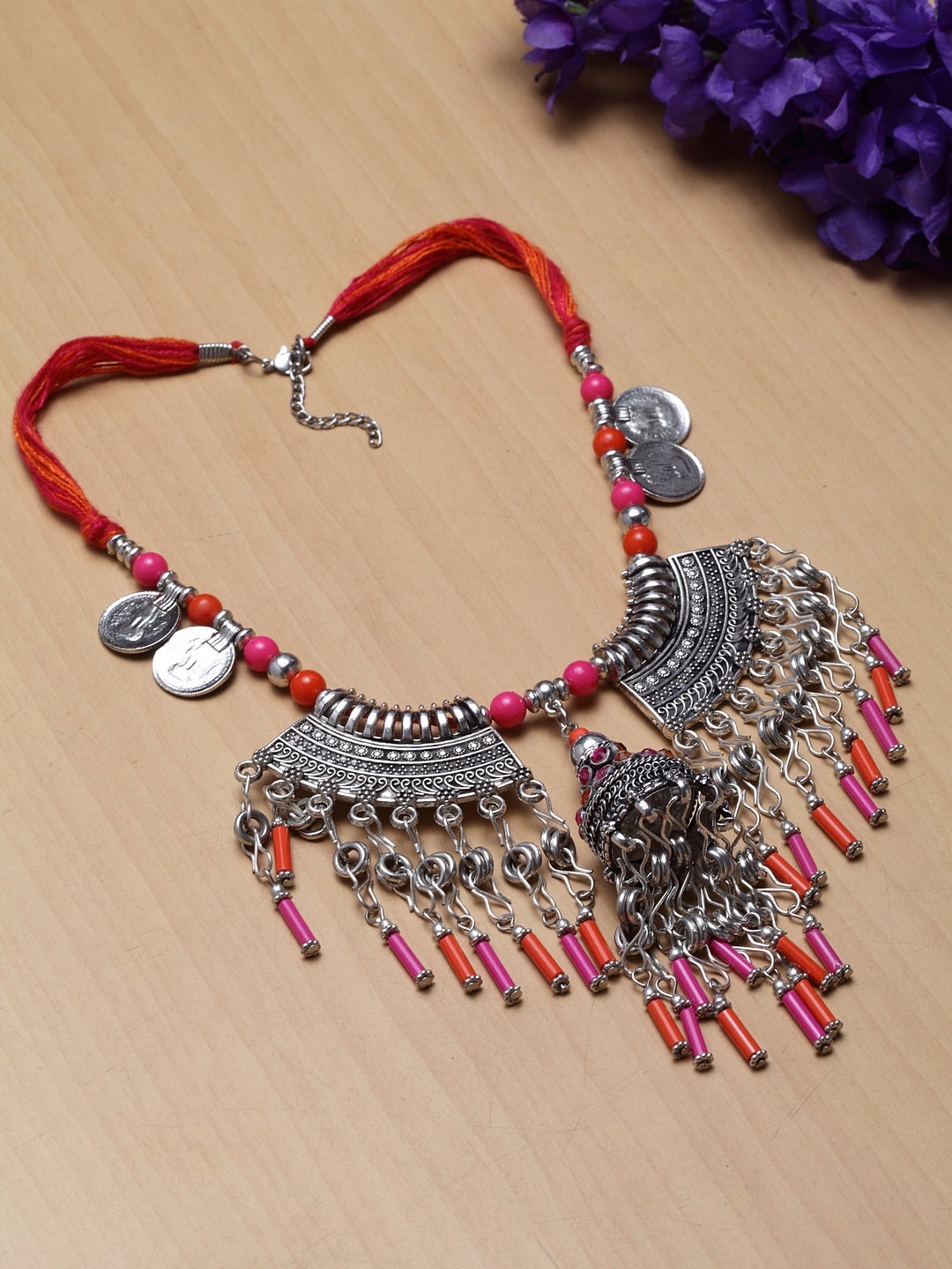 

Moedbuille Silver-Plated Afghan Tasseled Design Necklace