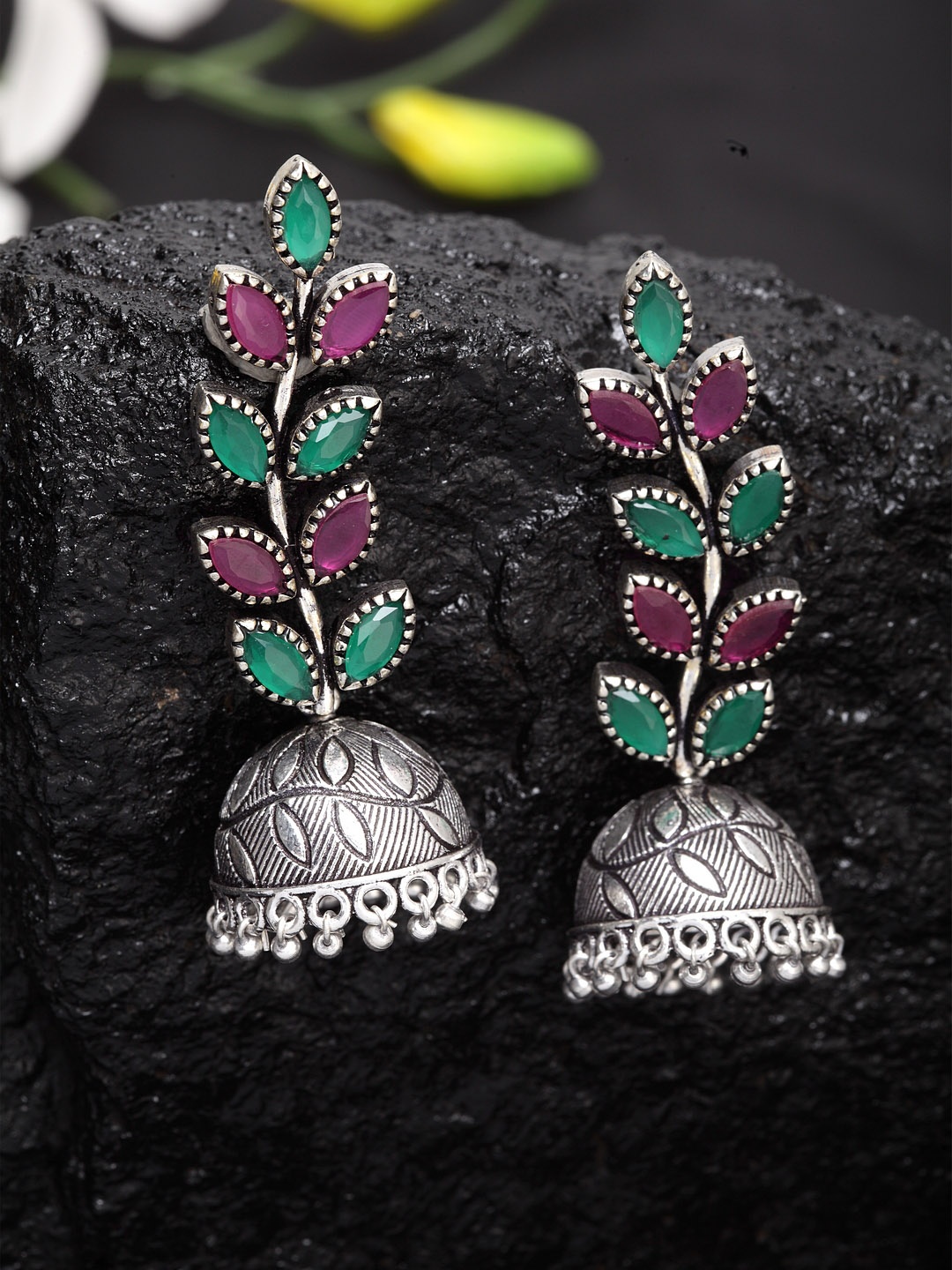 

Moedbuille Silver-Plated Handcrafted Dome Shaped Jhumkas, Multi