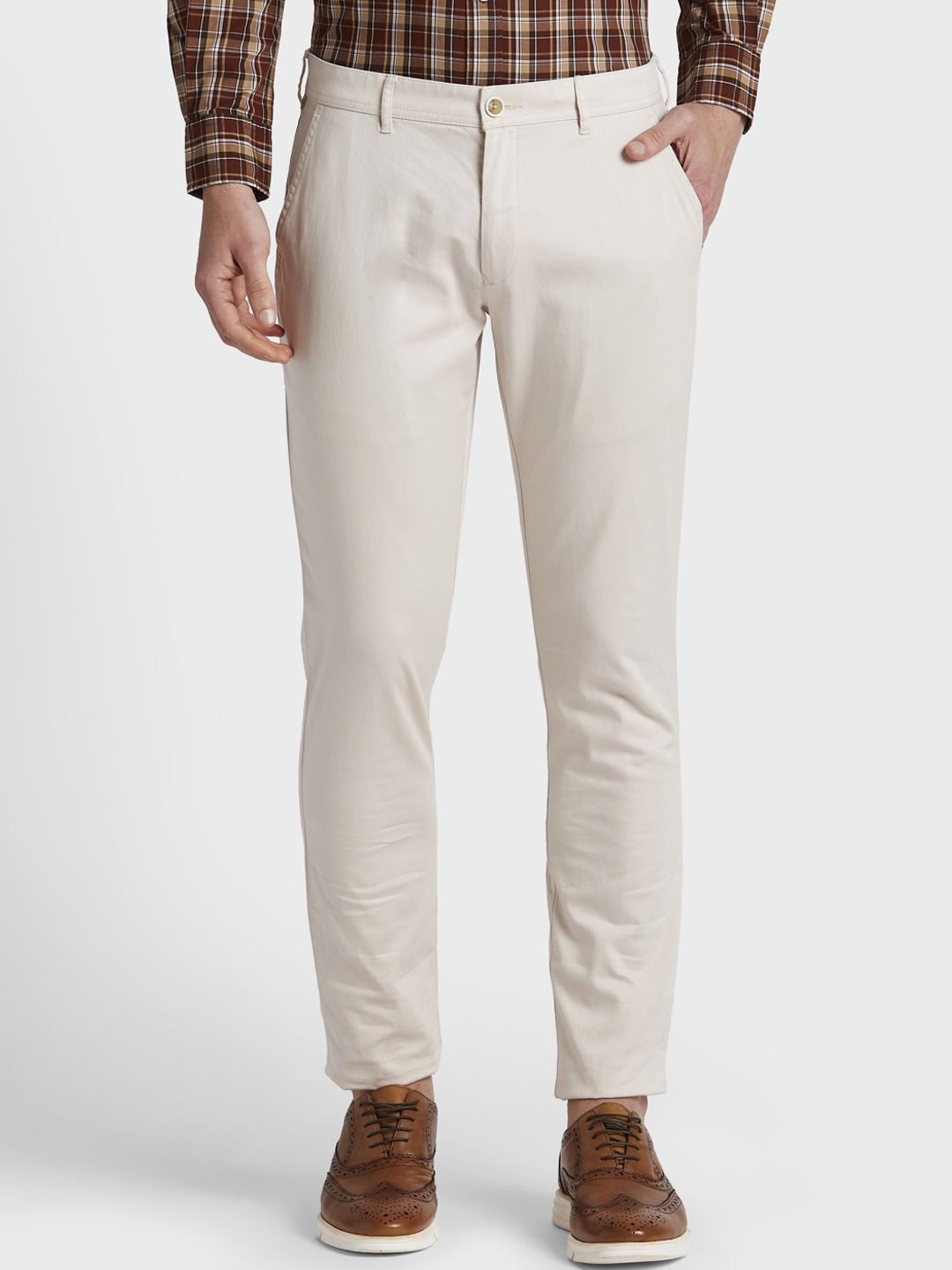 

ColorPlus Men Beige Regular Fit Solid Regular Trousers