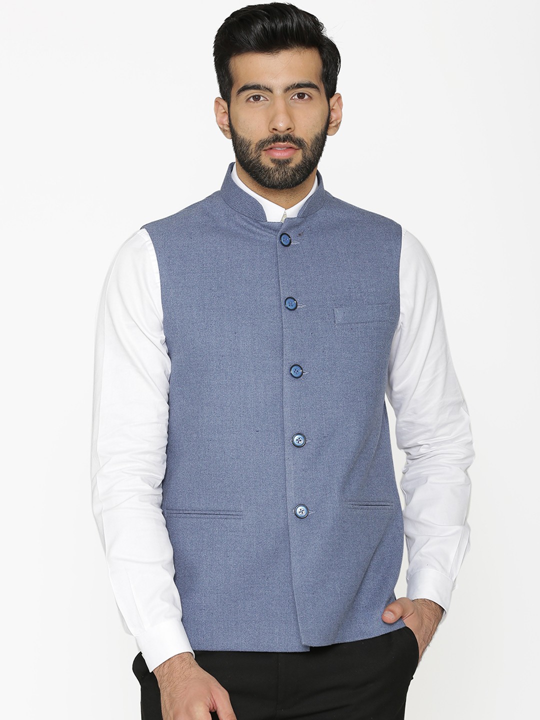 

Wintage Men Blue Woven Design Nehru Jacket