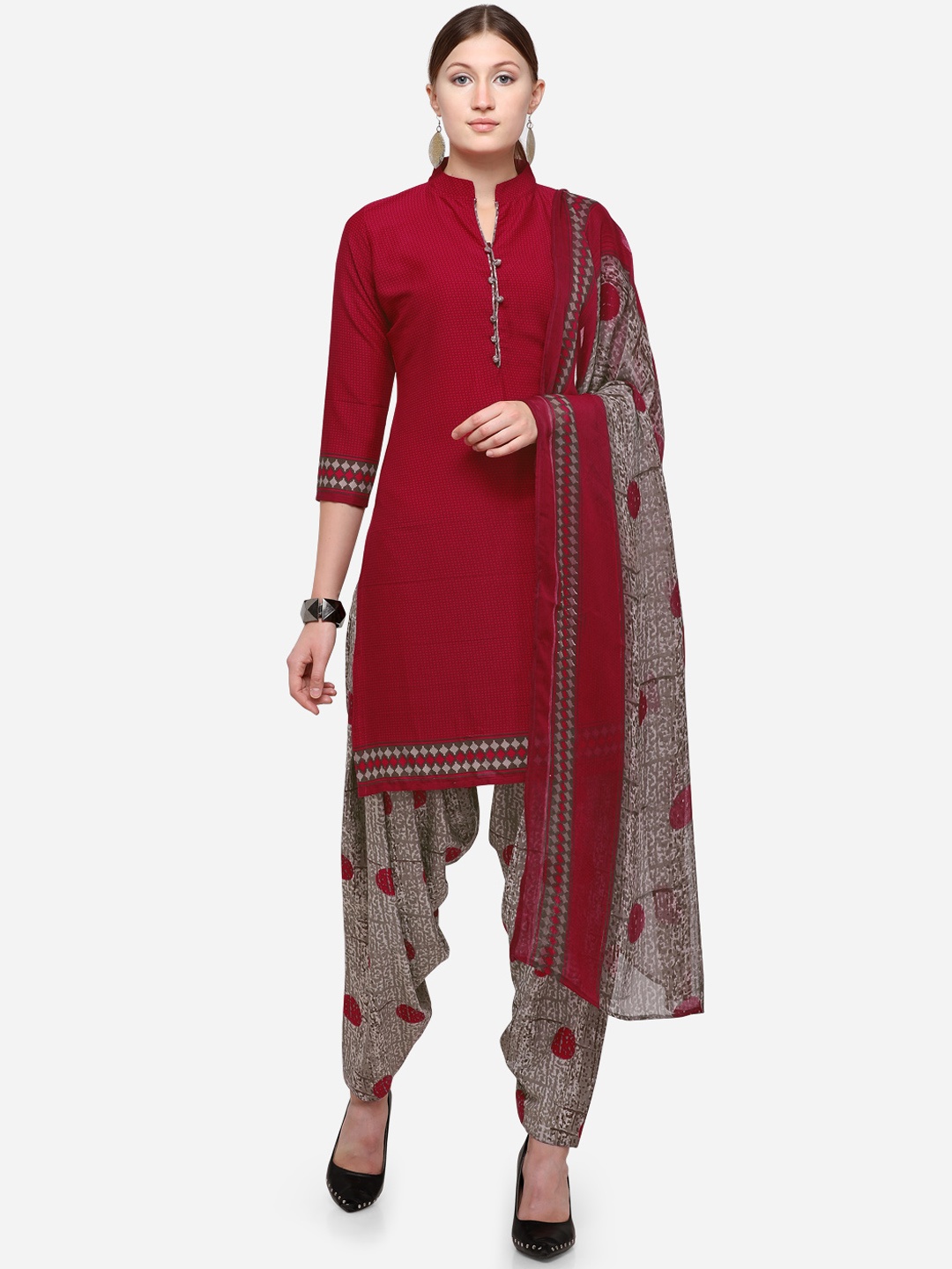 

Rajnandini Maroon Silk Crepe Unstitched Dress Material