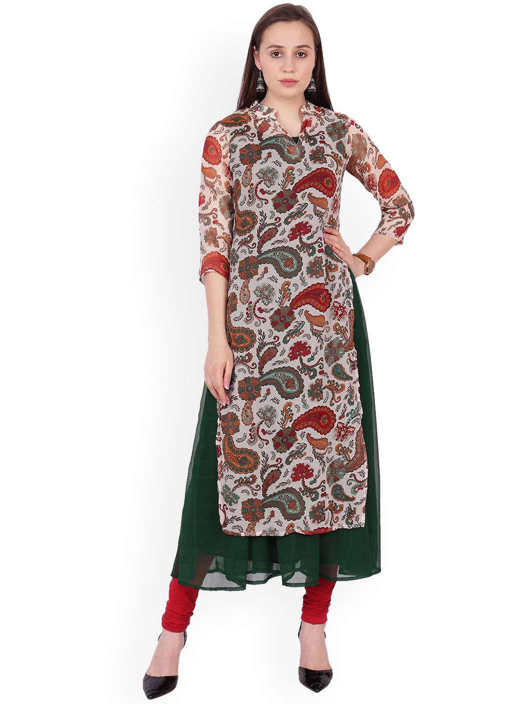 

SCORPIUS Women Multicoloured Printed A-Line Layered Kurta, Multi
