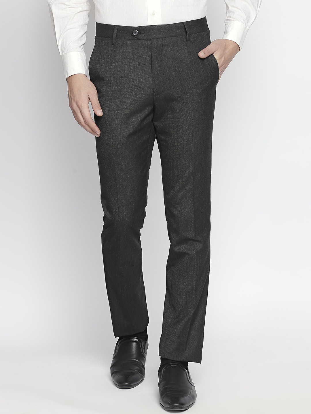 

RICHARD PARKER by Pantaloons Men Black Slim Fit Solid Formal Trousers