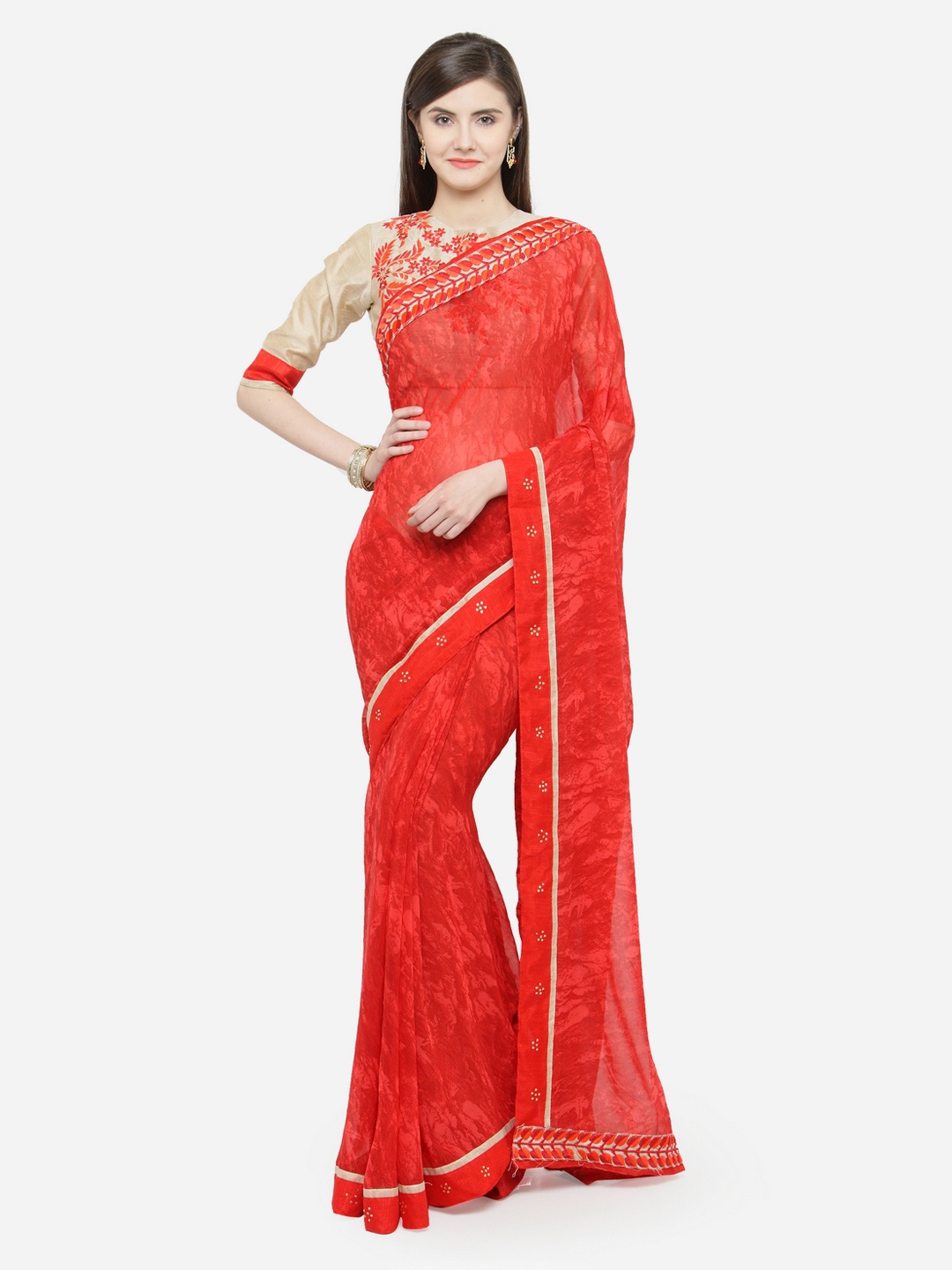 

Shaily Red Printed Pure Georgette Saree