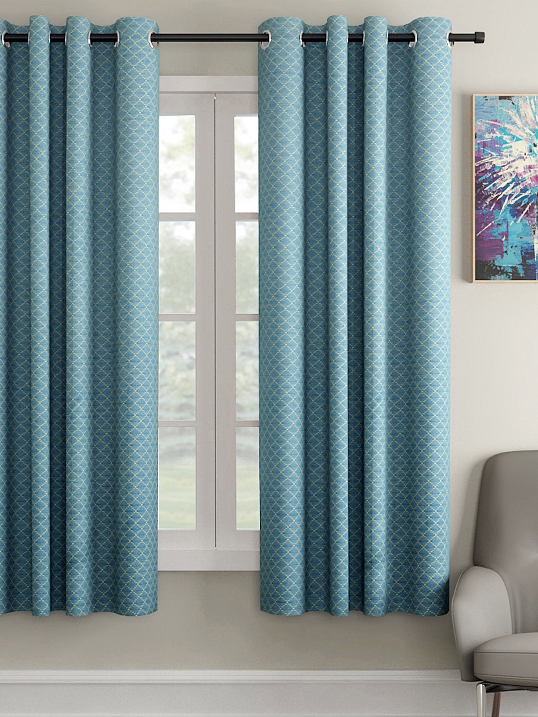 

Soumya Blue & Mustard Yellow Dobby Self-Design Single Window Curtain