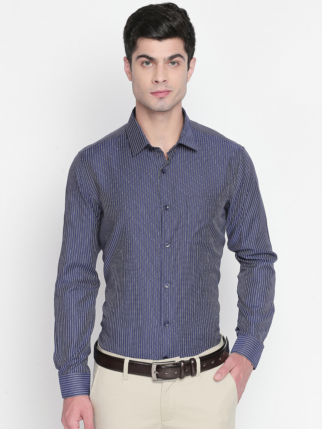 

RICHARD PARKER by Pantaloons Men Navy Blue Slim Fit Striped Formal Shirt