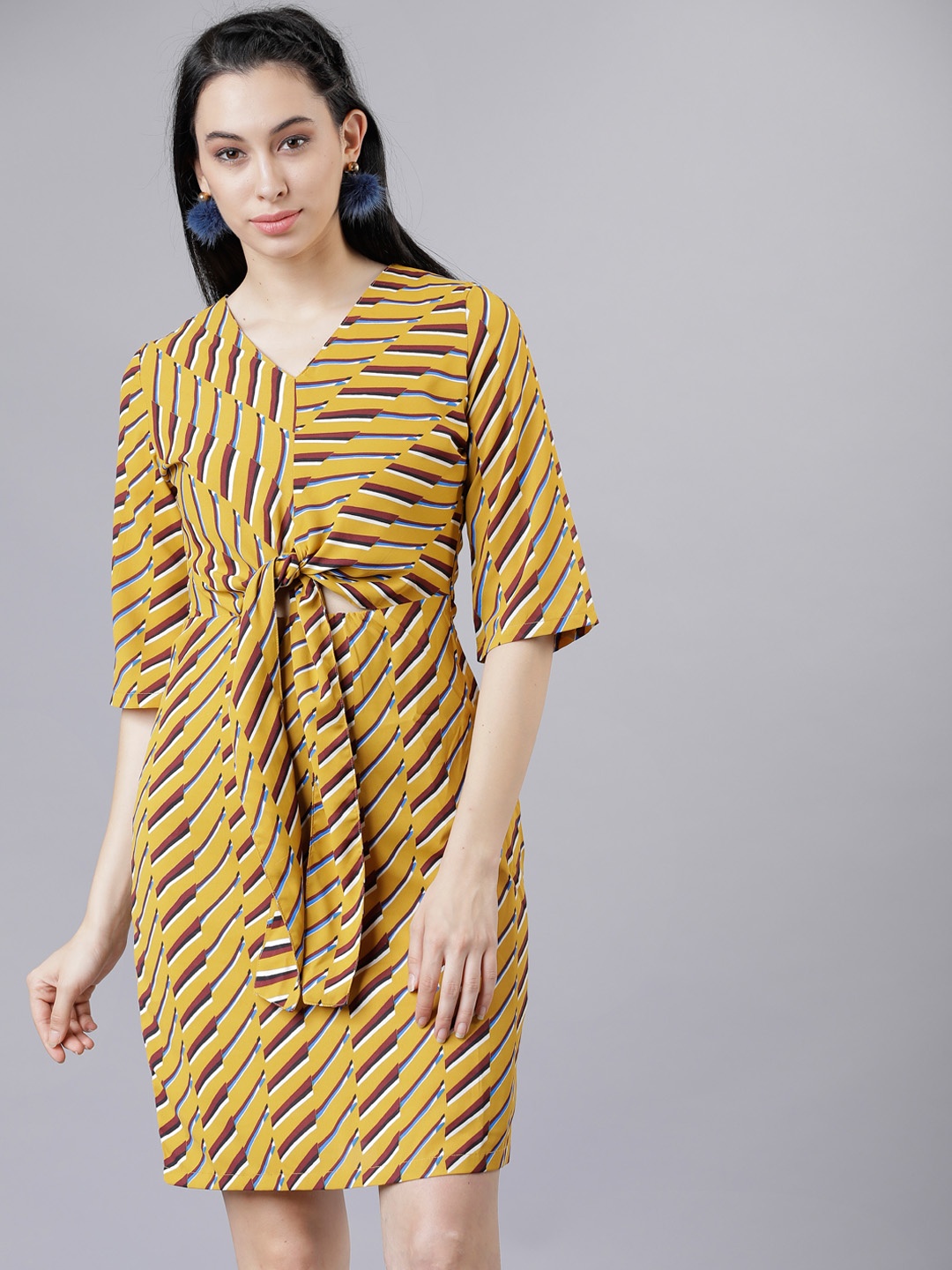 

Tokyo Talkies Women Mustard Yellow & Red Sheath Dress