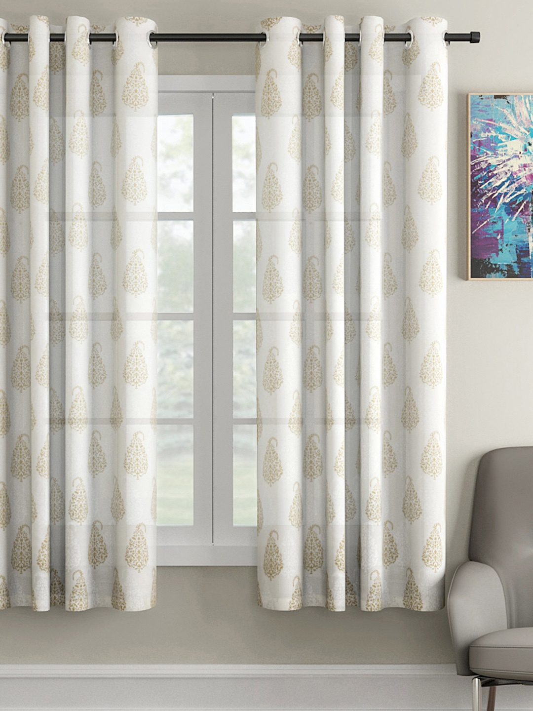 

Soumya Beige Printed Single Window Curtain