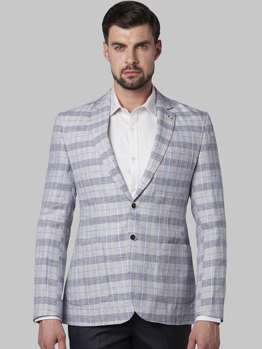 

Park Avenue Men Blue Checked Super Slim-Fit Single-Breasted Blazer