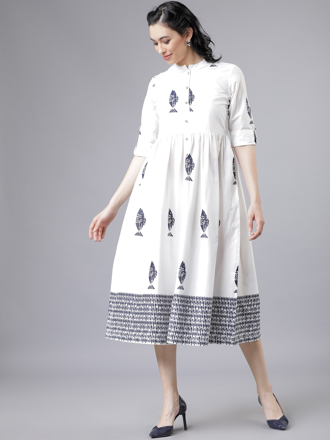 

Vishudh Women White & Blue Shirt Dress