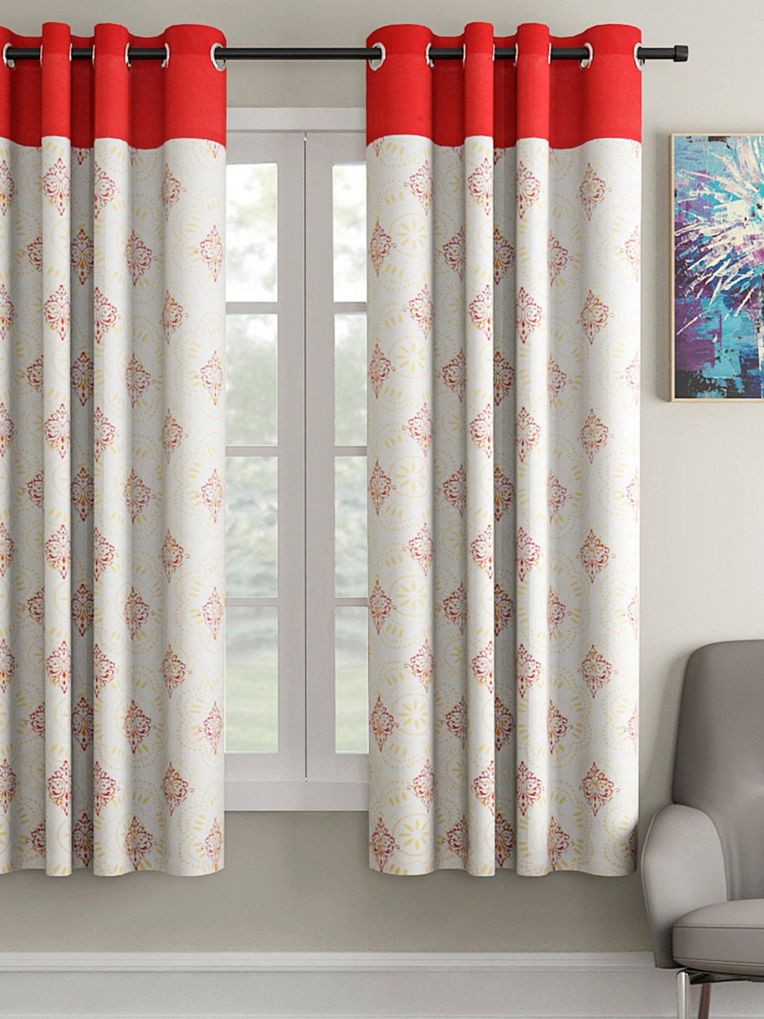 

Soumya Red & White Single Window Curtain