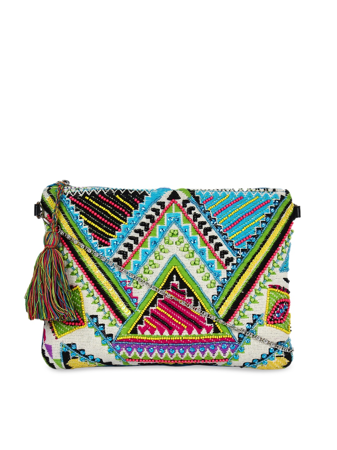 

Anekaant Turquoise Blue Self Design Sling Bag