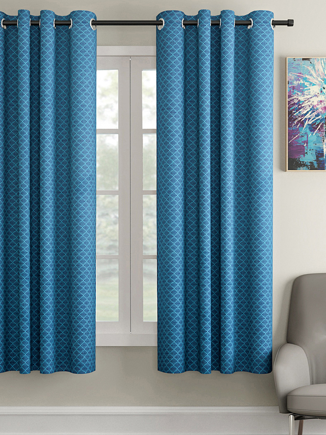 

Soumya Blue Dobby Self-Design Single Window Curtain