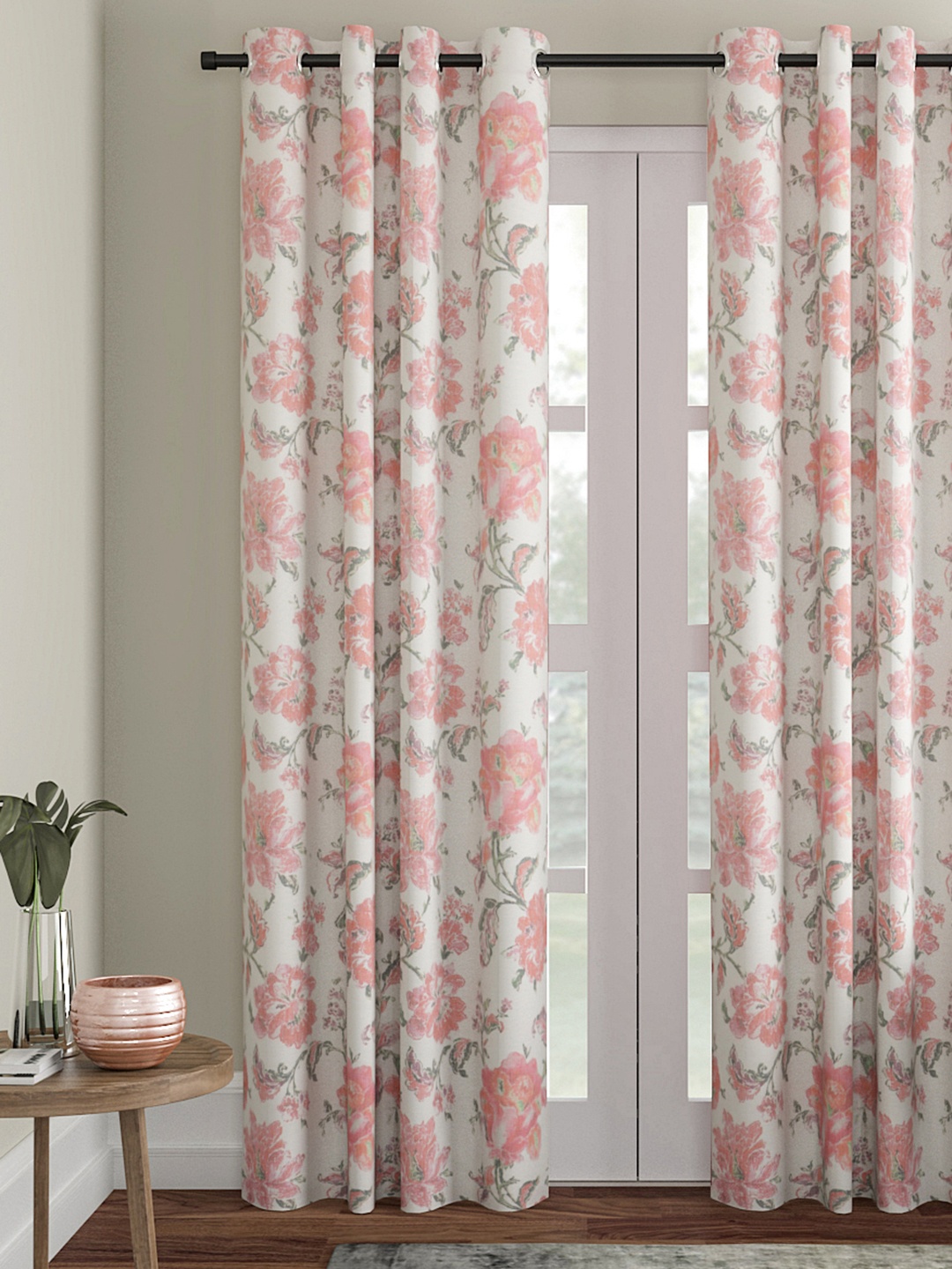 

Soumya Beige & Pink Printed Single Long Door Curtain