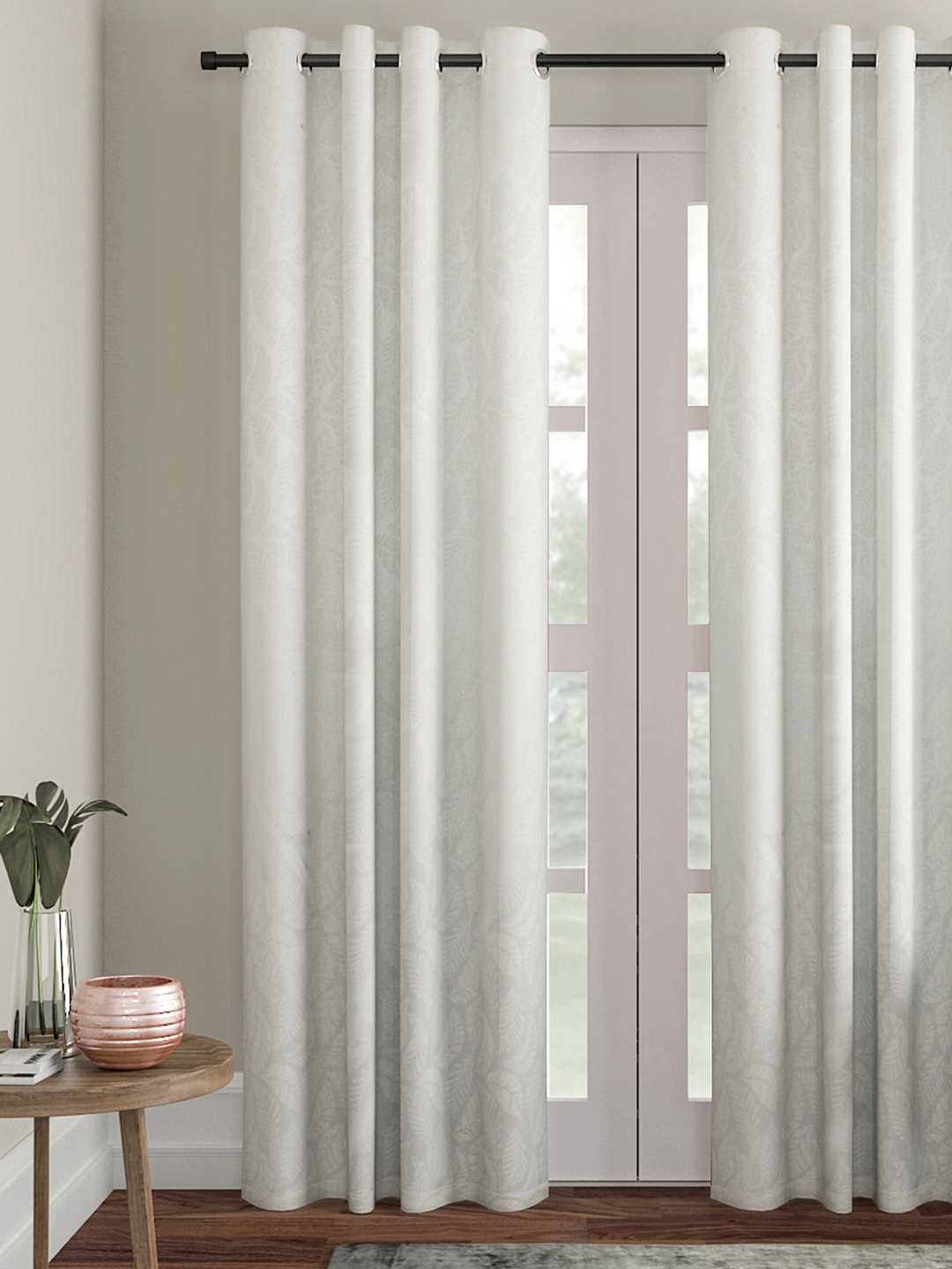 Soumya White Self Design Single Door Curtain