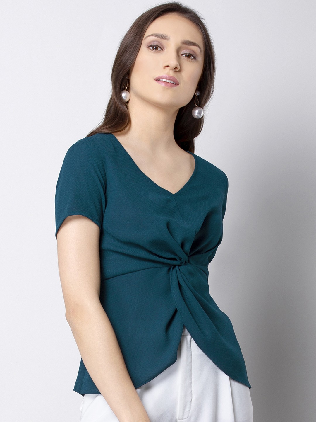 

FabAlley Women Teal Green Solid Top