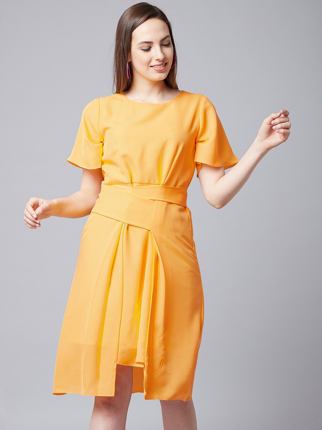 

Athena Women Mustard Fit and Flare Dress