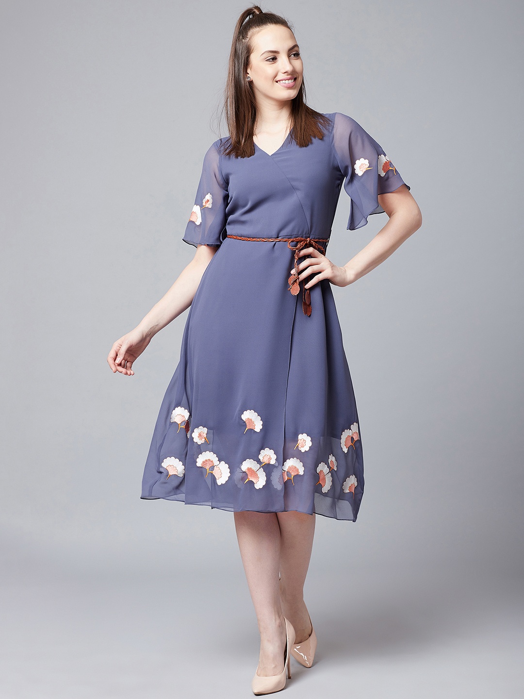 

Athena Purple Cotton A-Line Dress