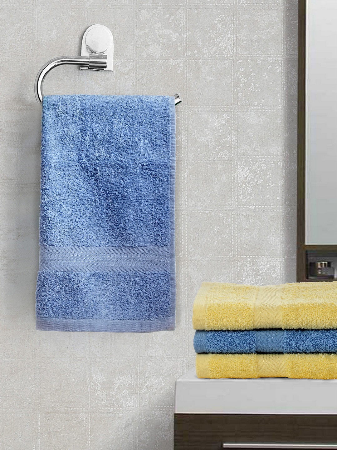 

BIANCA Set of 4 Solid 400 GSM Cotton Hand Towels, Blue