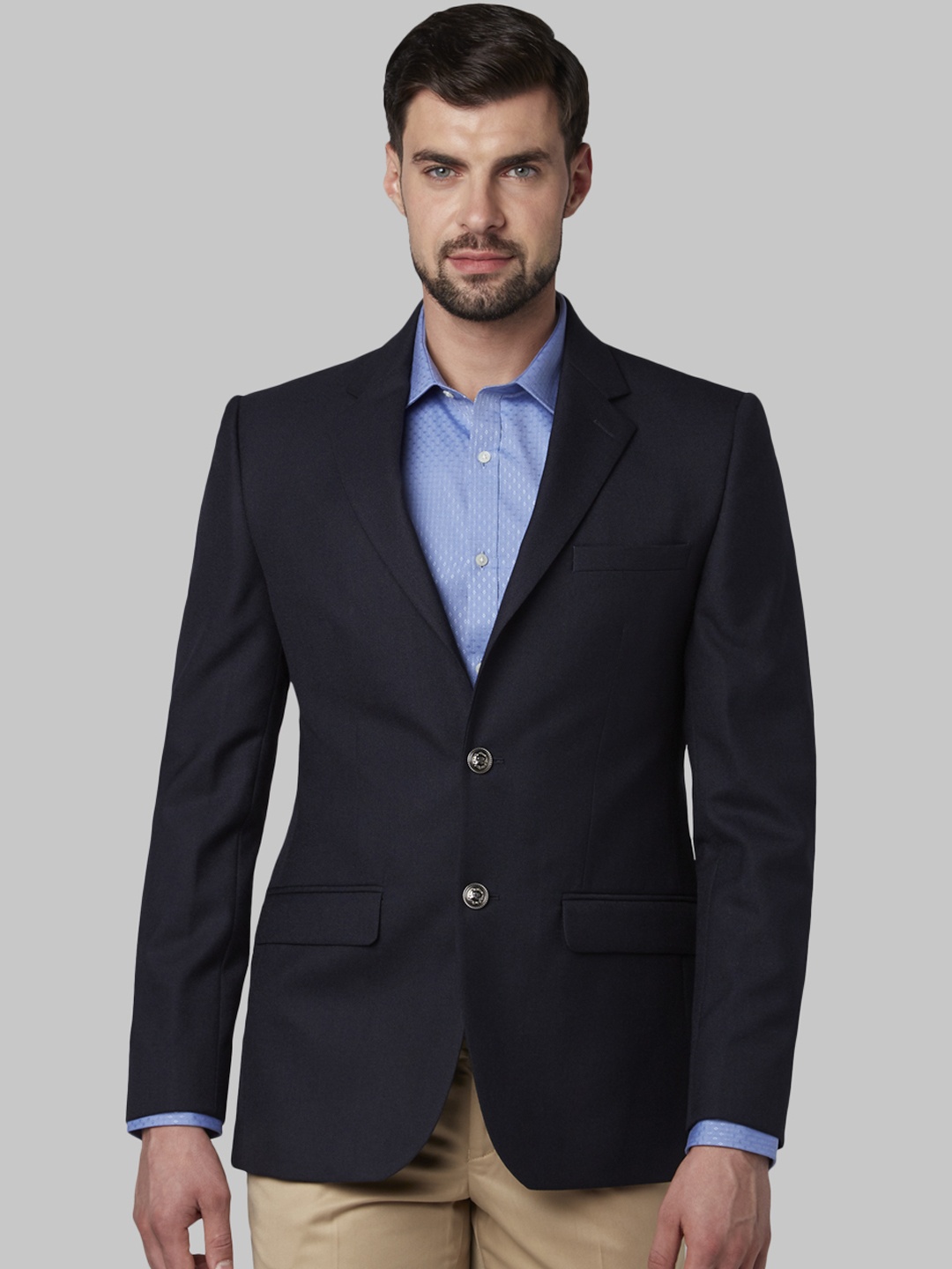 

Park Avenue Men Blue Solid Regular-Fit Single-Breasted Blazer