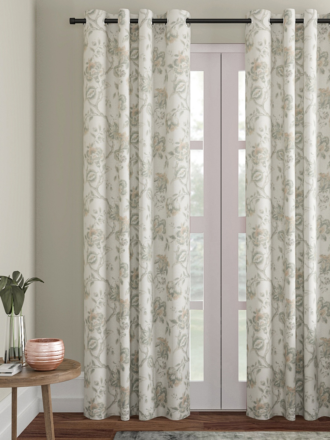 Soumya Off-White & Green Single Long Door Curtains
