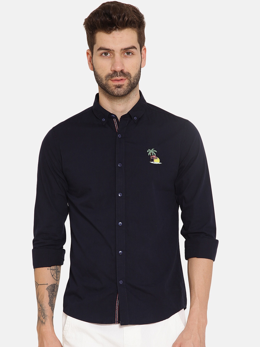 

IVOC Men Navy Blue Slim Fit Solid Casual Shirt