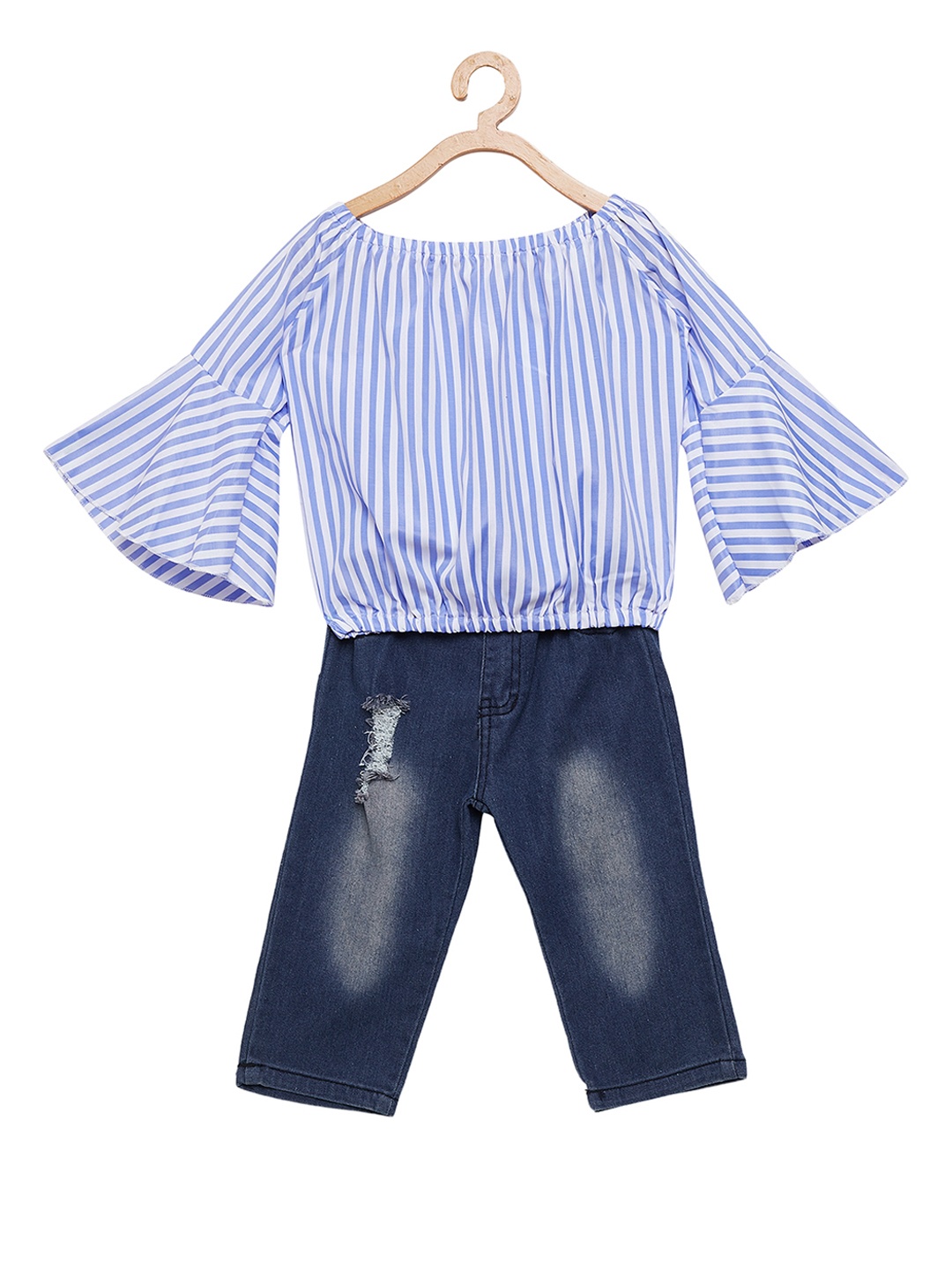 

Camey Girls Blue & White Striped Top with Jeans