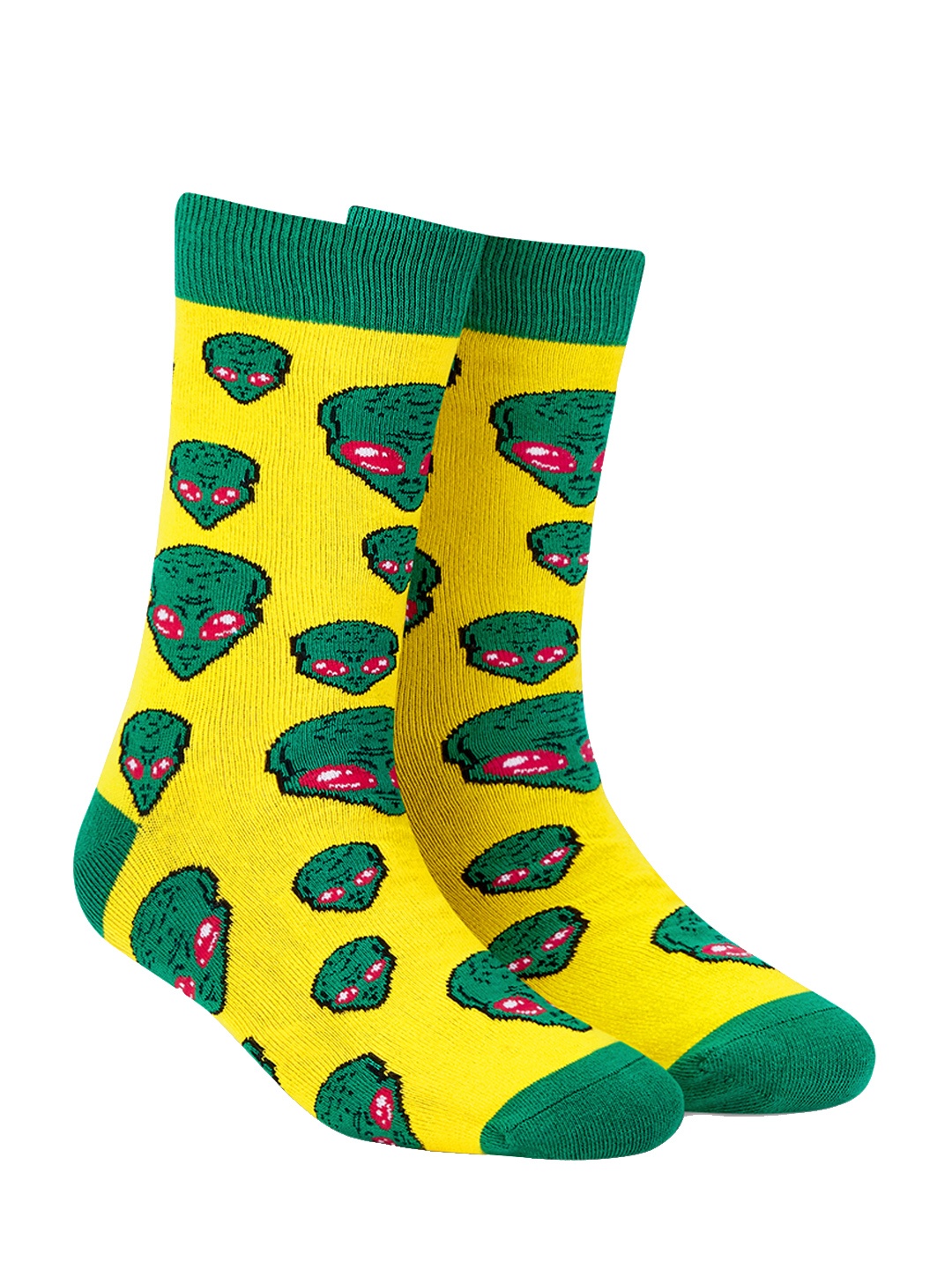 

Dynamocks Unisex Yellow & Green Patterned Calf-Length Socks