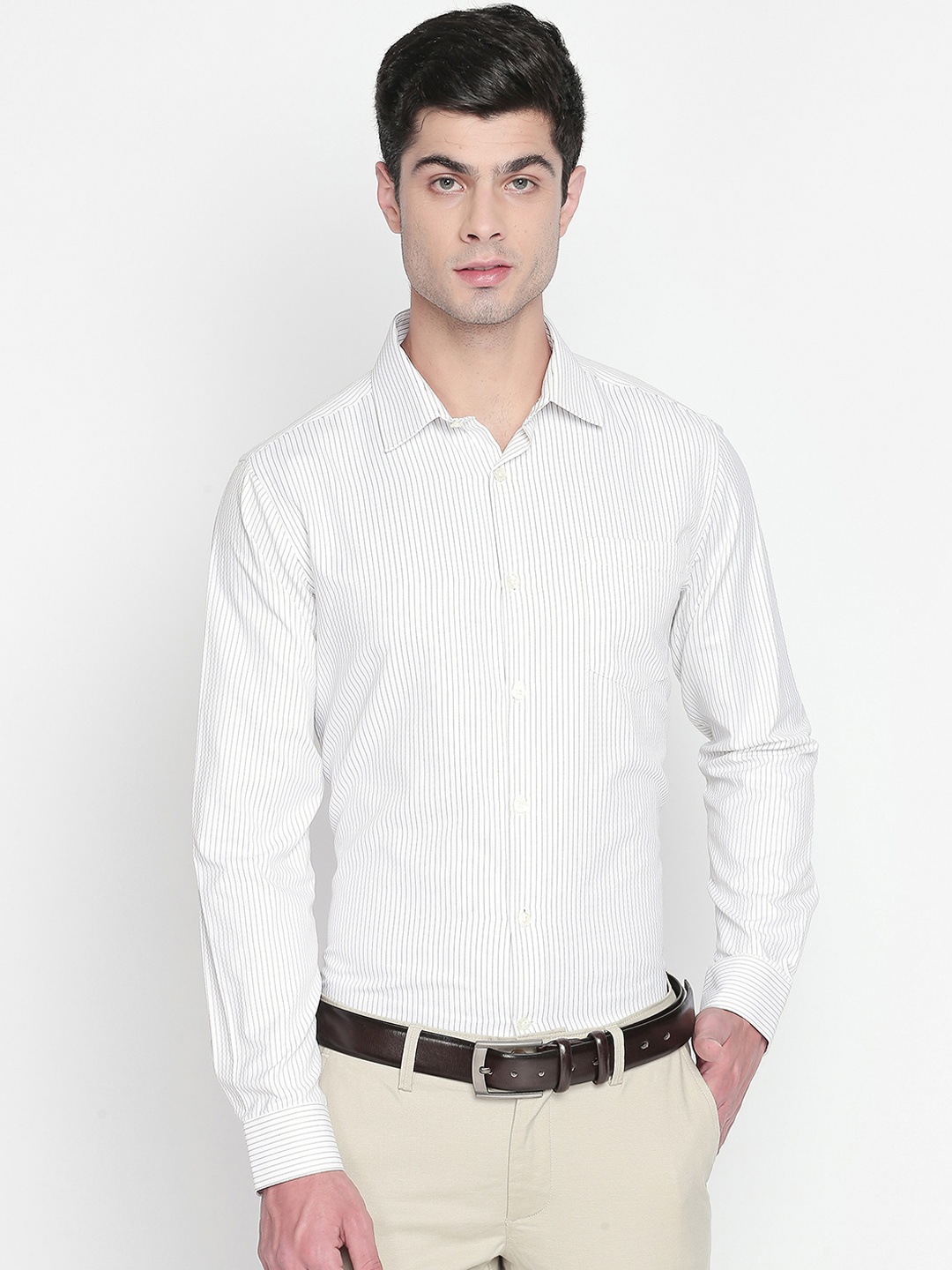 

RICHARD PARKER by Pantaloons Men White Slim Fit Striped Formal Shirt