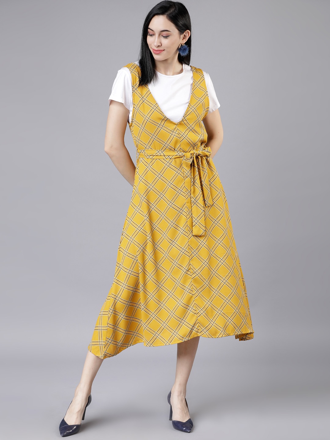 

Tokyo Talkies Women Yellow Pinafore Dress