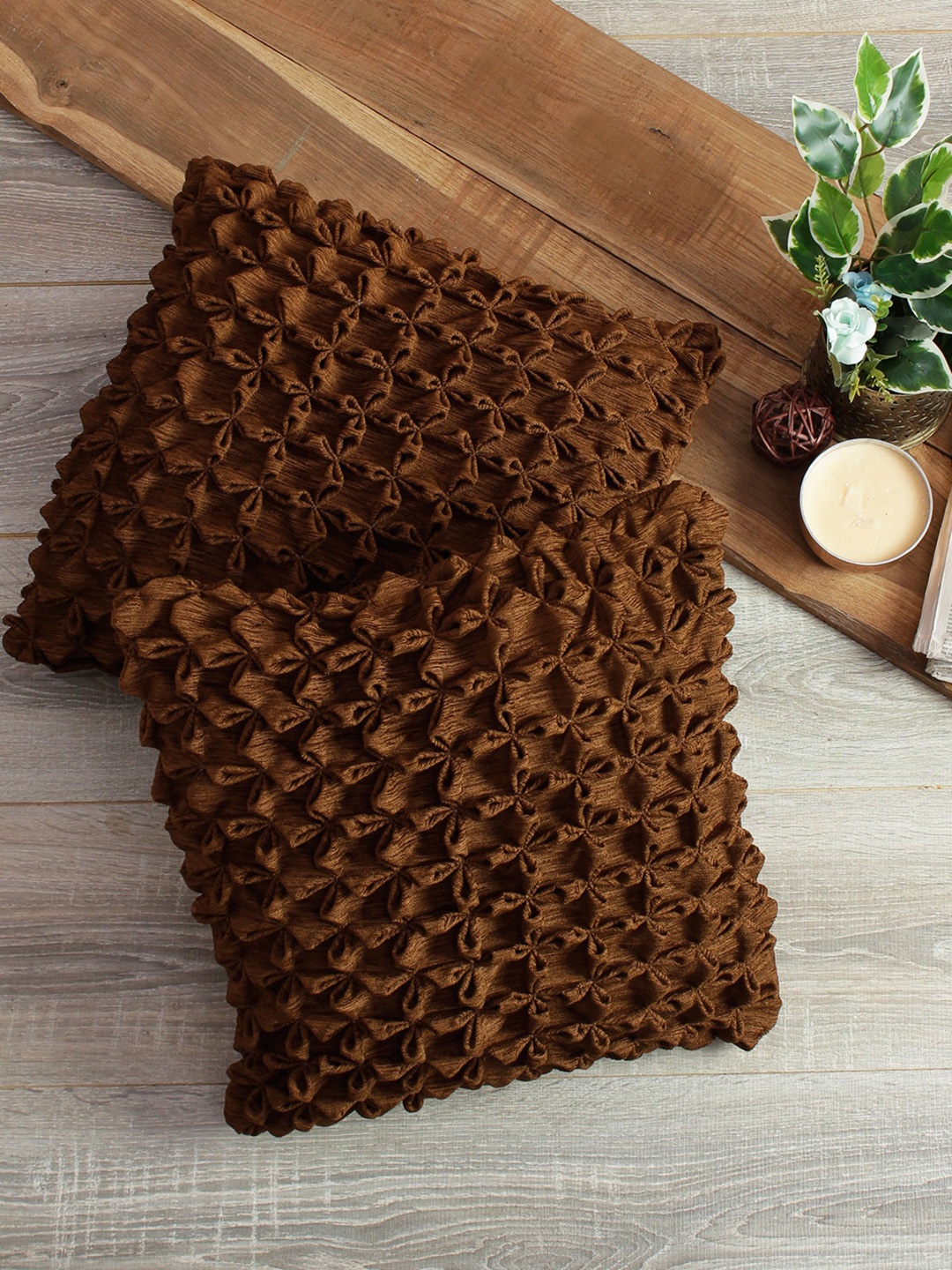 

ROMEE Brown Set of 2 Solid Square Cushion Covers