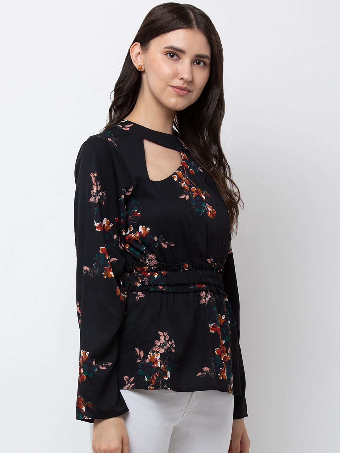 

DODO & MOA Women Black Printed Cinched Waist Top