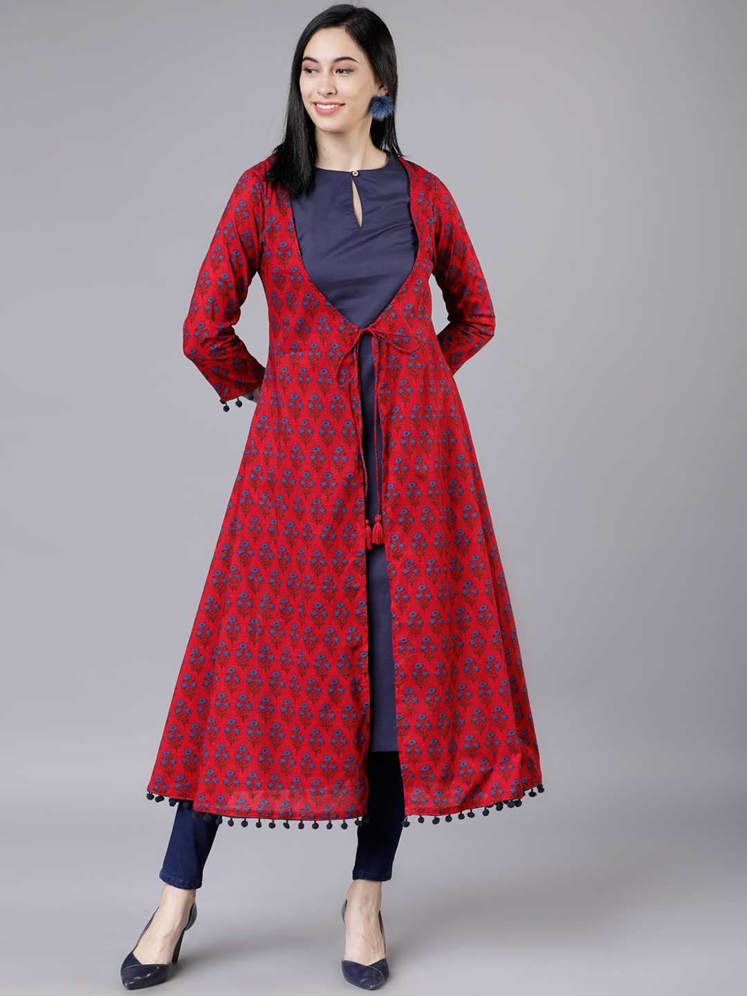 

Vishudh Women Blue & Red Printed A-Line Kurta