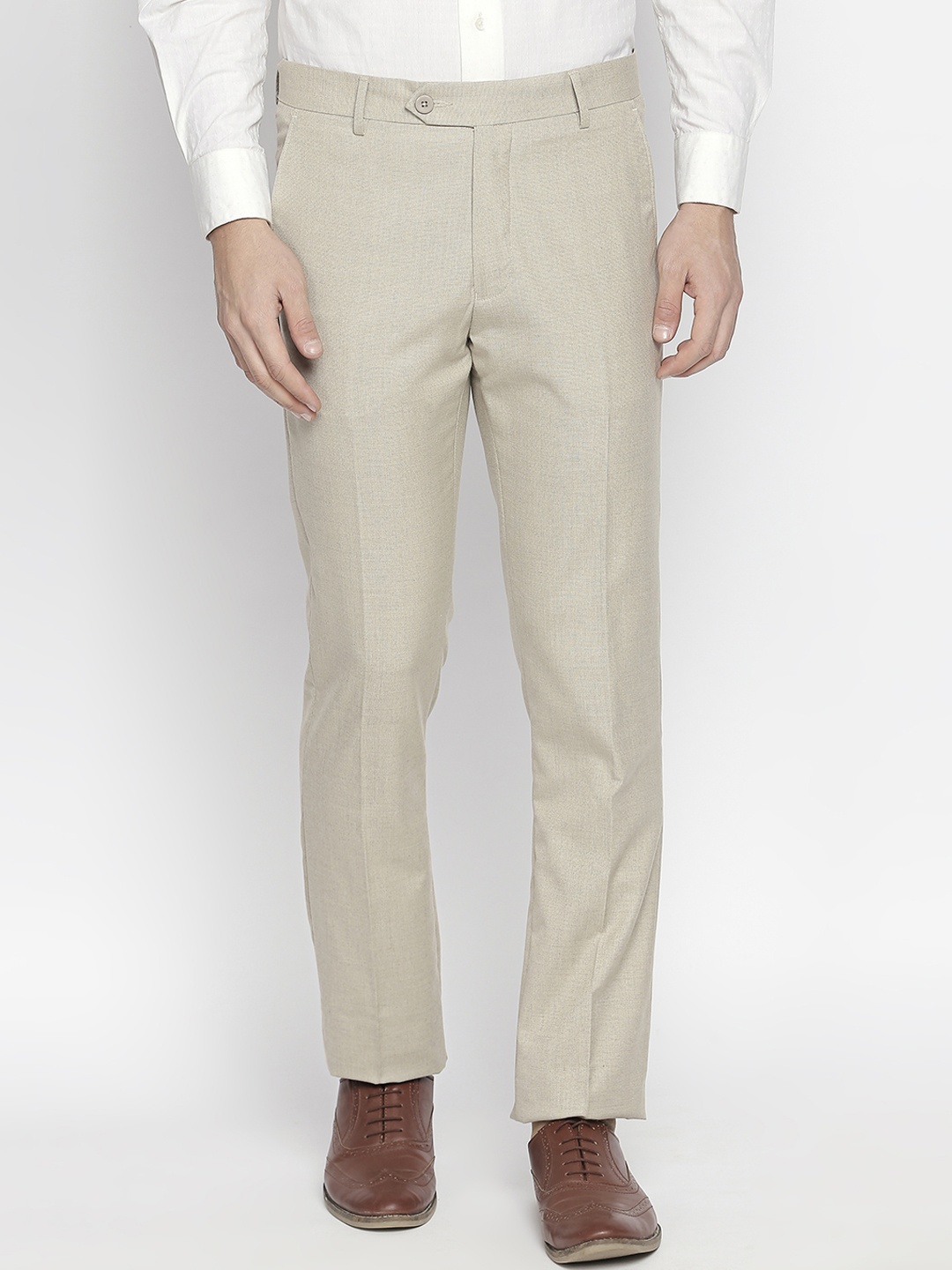 

RICHARD PARKER by Pantaloons Men Beige Slim Fit Solid Formal Trousers