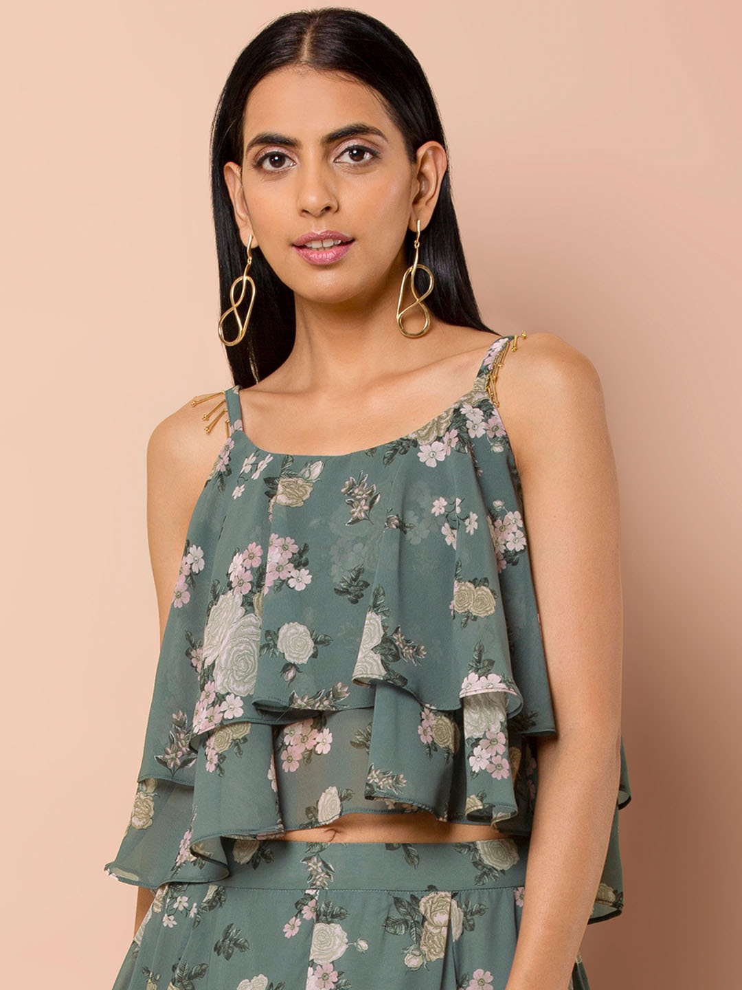 INDYA Women Grey Printed Tiered Top