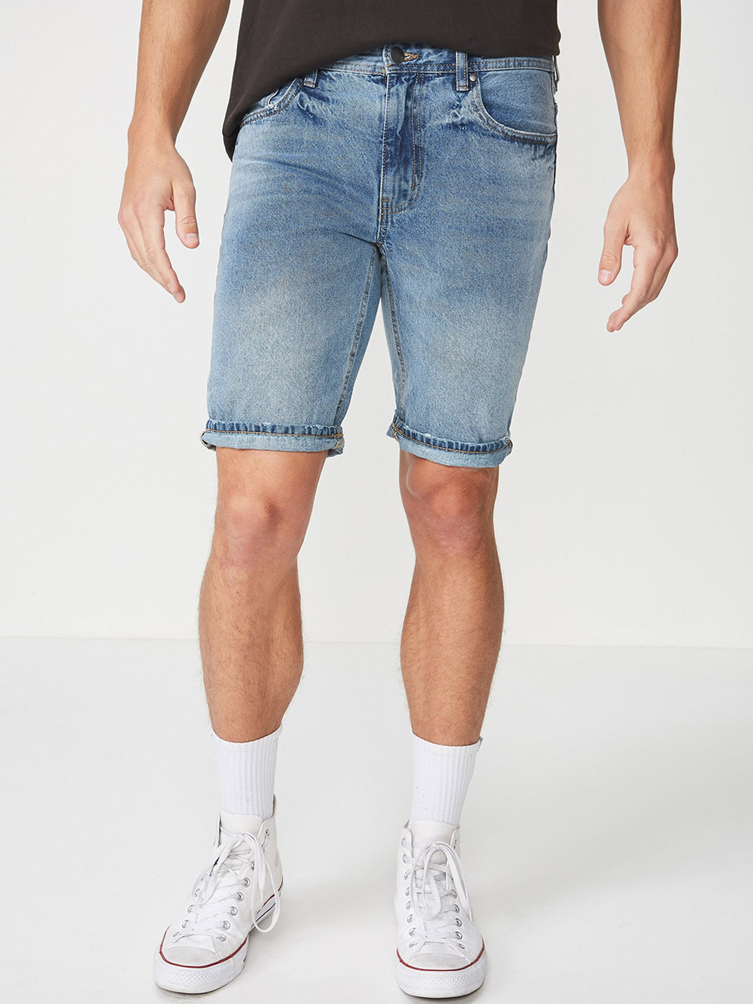 

COTTON ON Men Blue Washed Regular Fit Denim Shorts